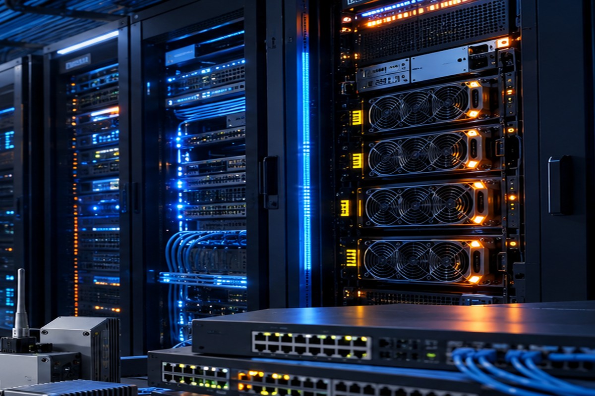 Server racks and rack-mount server illustration
